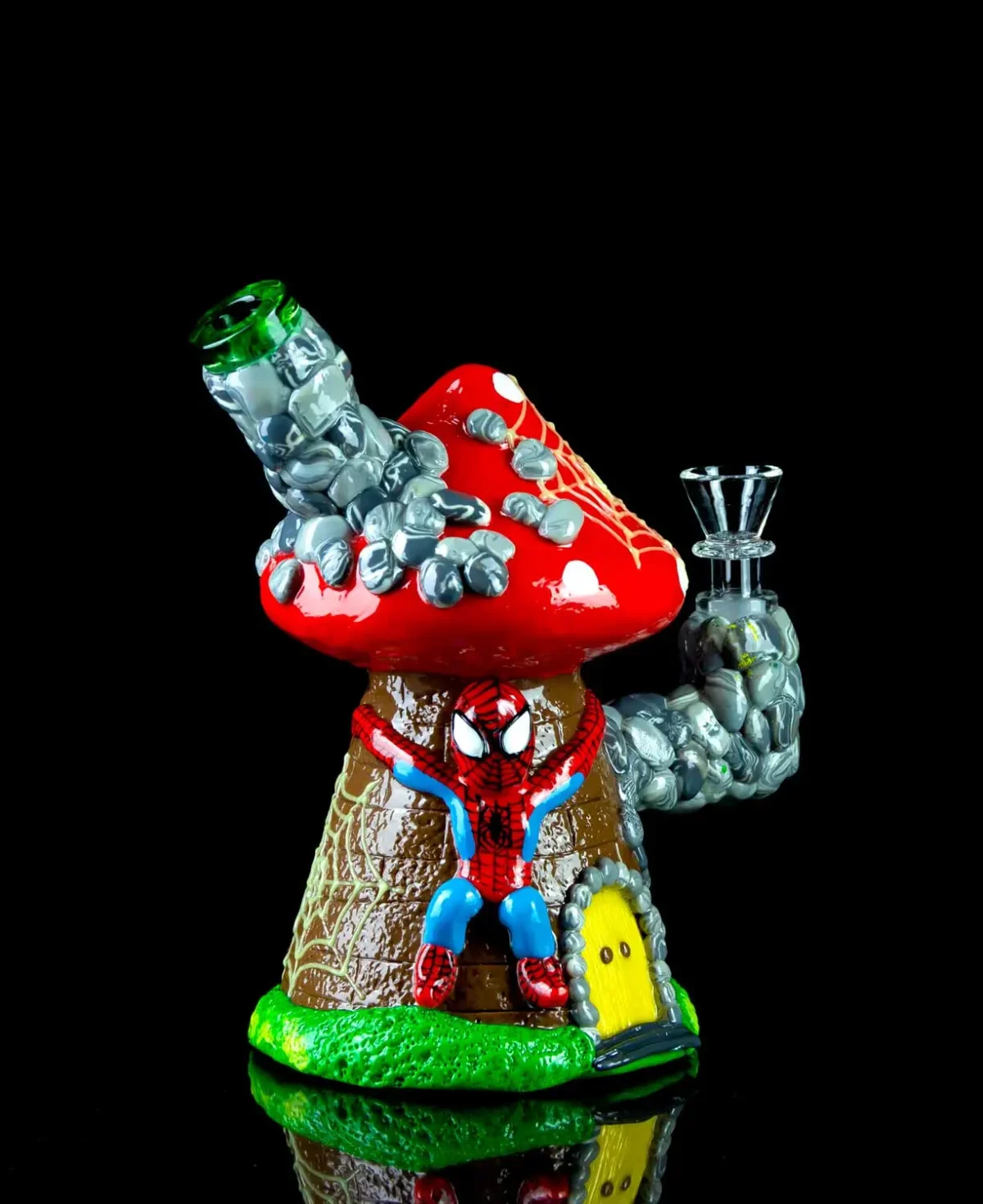 spiderman bong made from clay and borosilicate glass