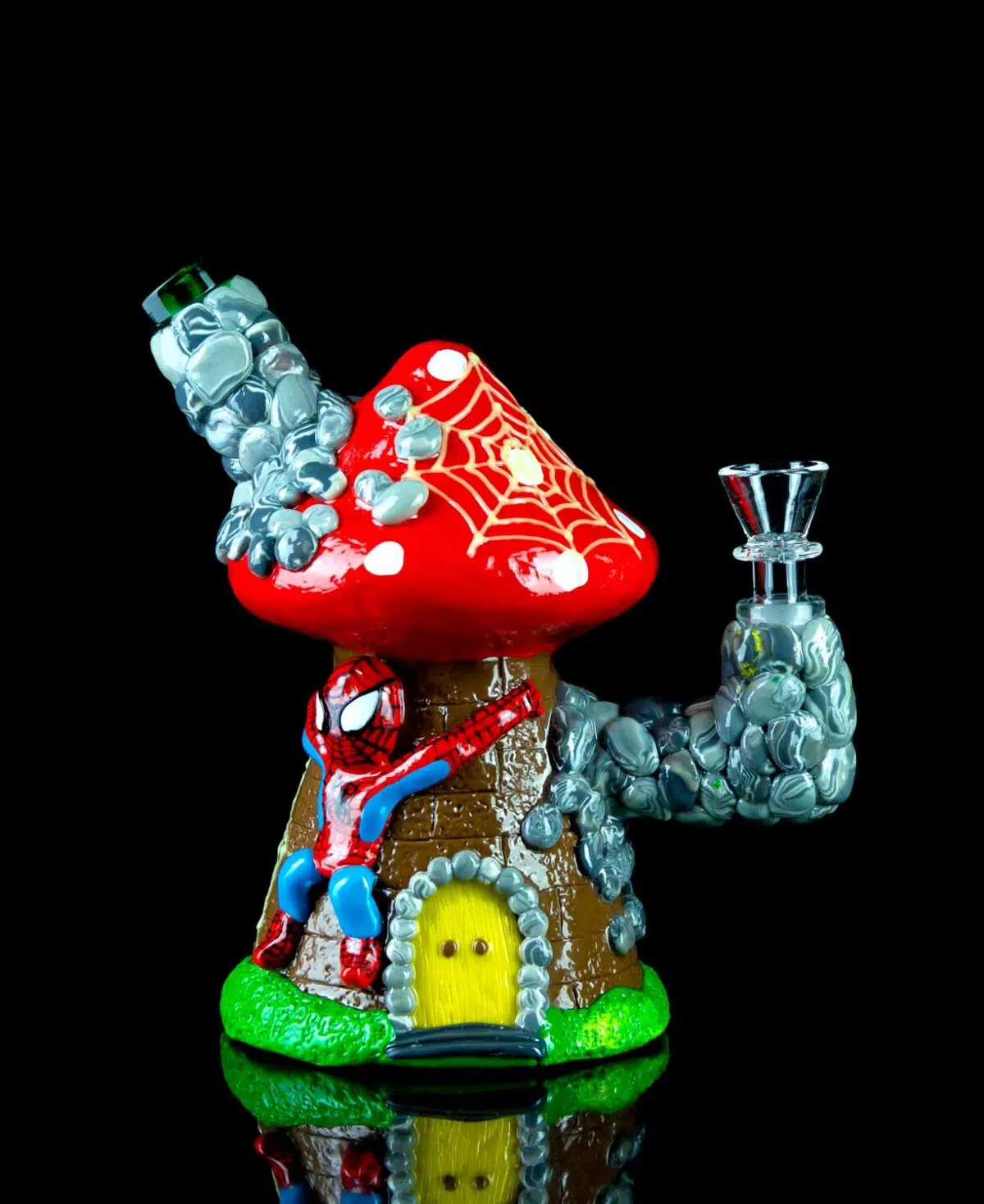 spiderman bongs made from hand painted clay