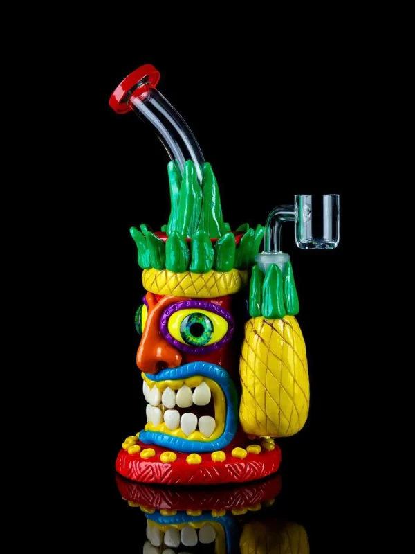 tiki rig made from hand painted clay and borosilicate glass