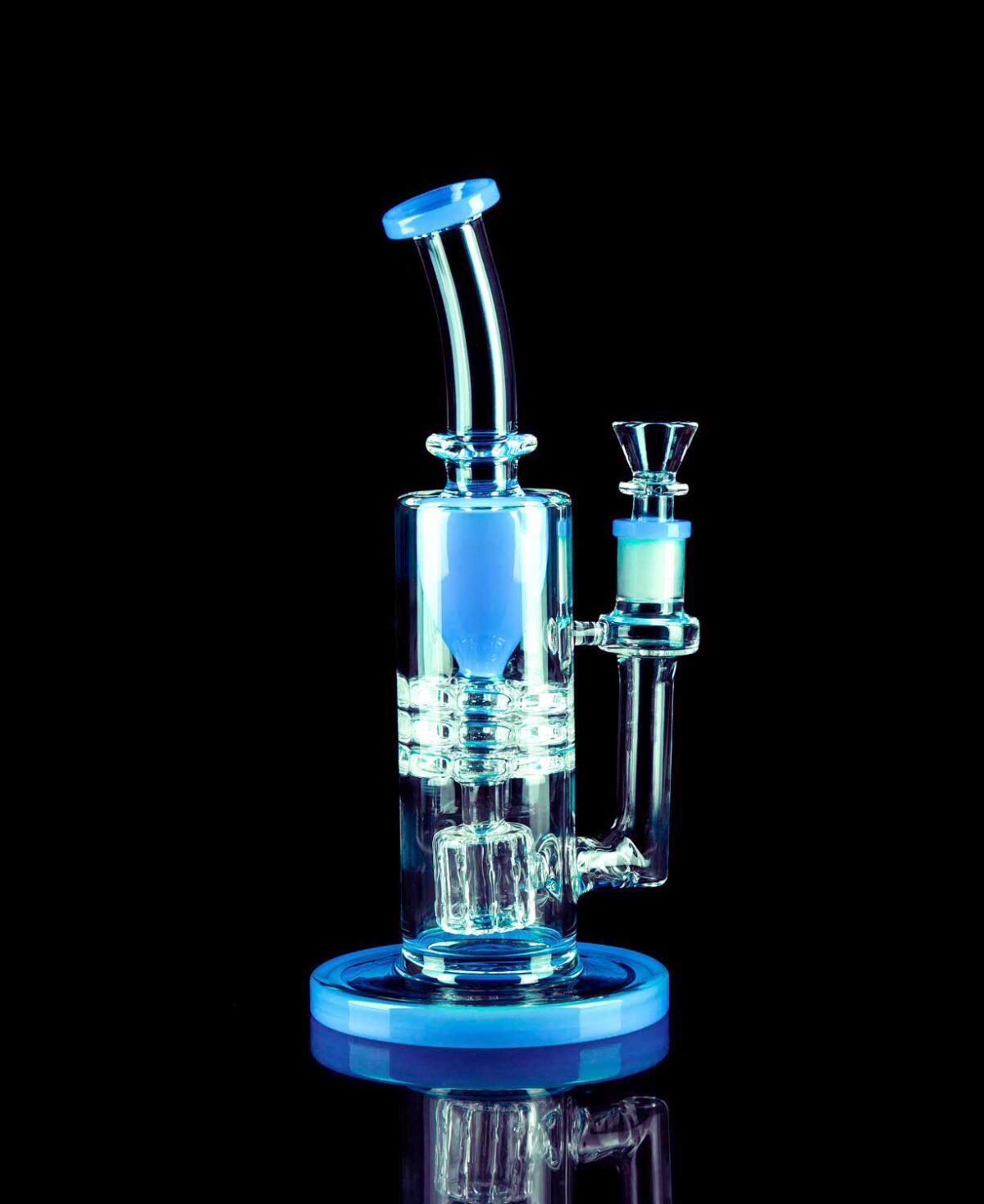 blue glass bong with thick base